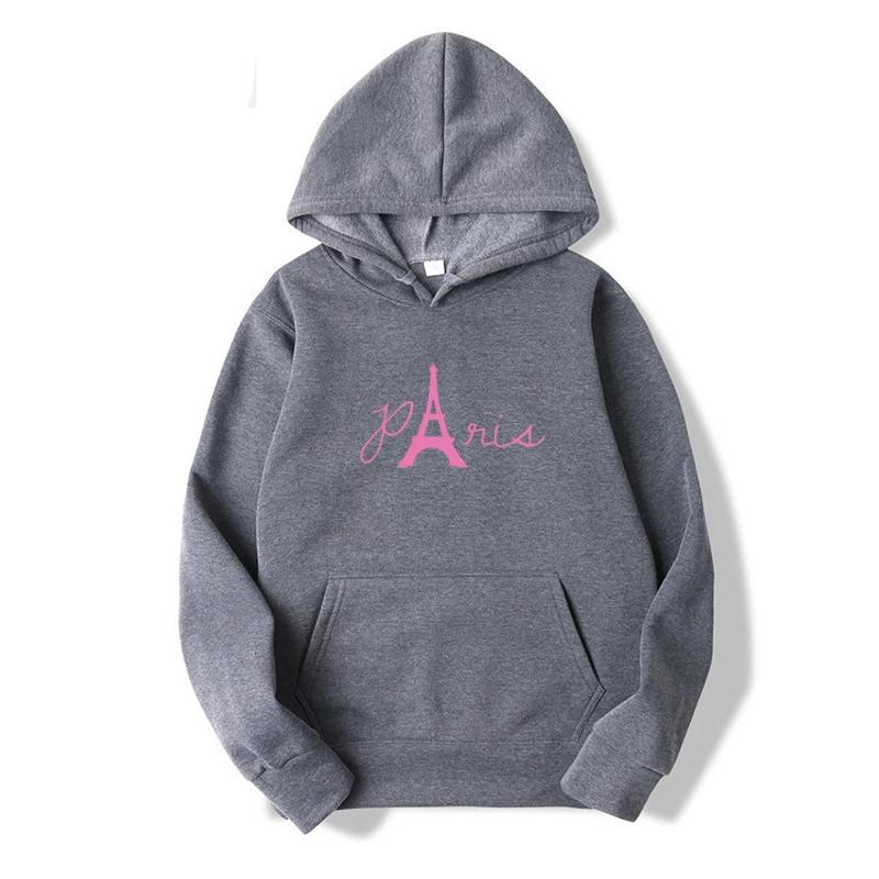 Unisex Pink Paris Printed Hoodies Outdoor Sport Pullover Top for Spring Autumn Loose Men's Hooded Sweatshirt Hip Hop Sweaters