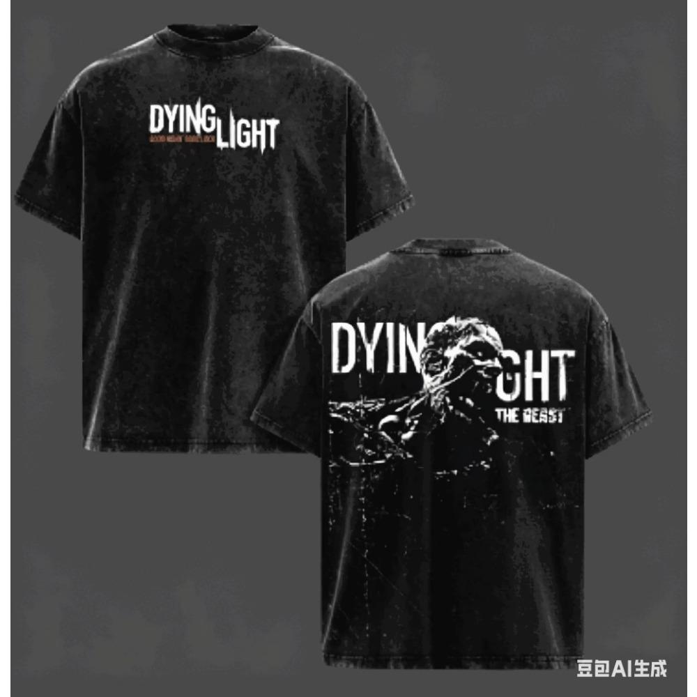 Футболка Dying Light Washed Ретро Мода Оверсайз Унисекс Уличная Одежда Графическая Футболка, Всесезонные Повседневные Хлопковые Топы с Игровым Принтом, Стиль Харадзюку