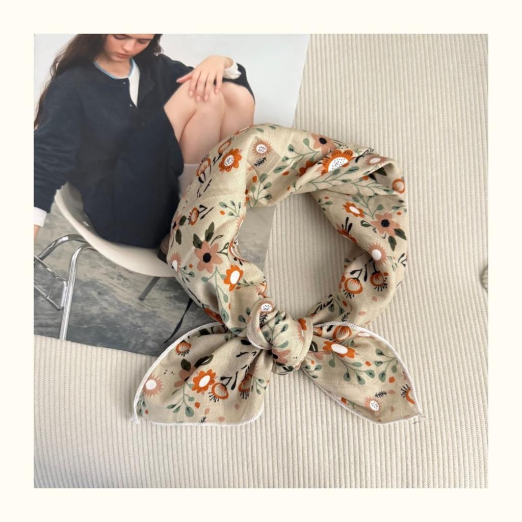 Premium 90Cm Floral Large Square Scarf Cotton And Linen Silk Scarf Women'S Headscarf Thin Scarf Sun Protection Shawl Outer Yarn