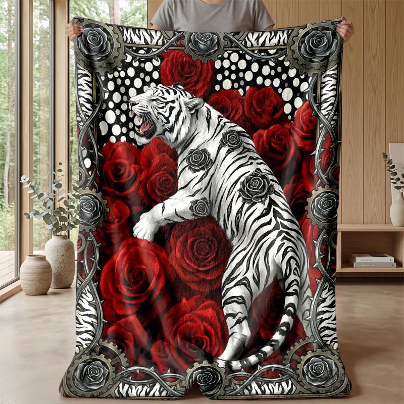 White Tiger Swimming Theme blanket Lightweight Warm Flannel Blanket Decorative Throw Blanket for Home Decoration