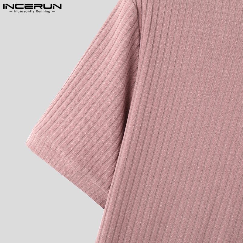 INCERUN Летние мужские повседневные обтягивающие топы с коротким рукавом в полоску футболки