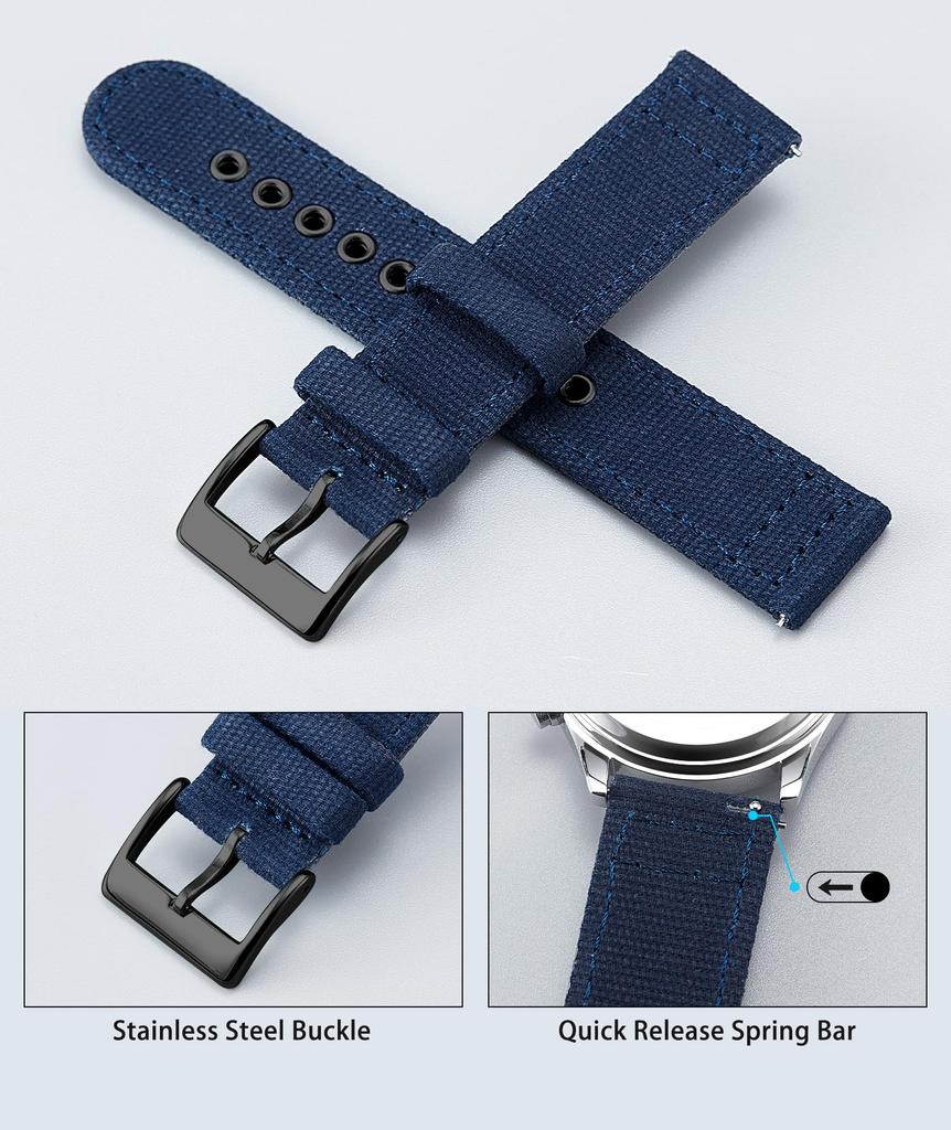Watch Strap Canvas Quick Release Cloth Watch Band 18mm 20mm 22mm 24mm Watch Band Replacement Strap Highly Breathable Smart Watch Strap for Men and