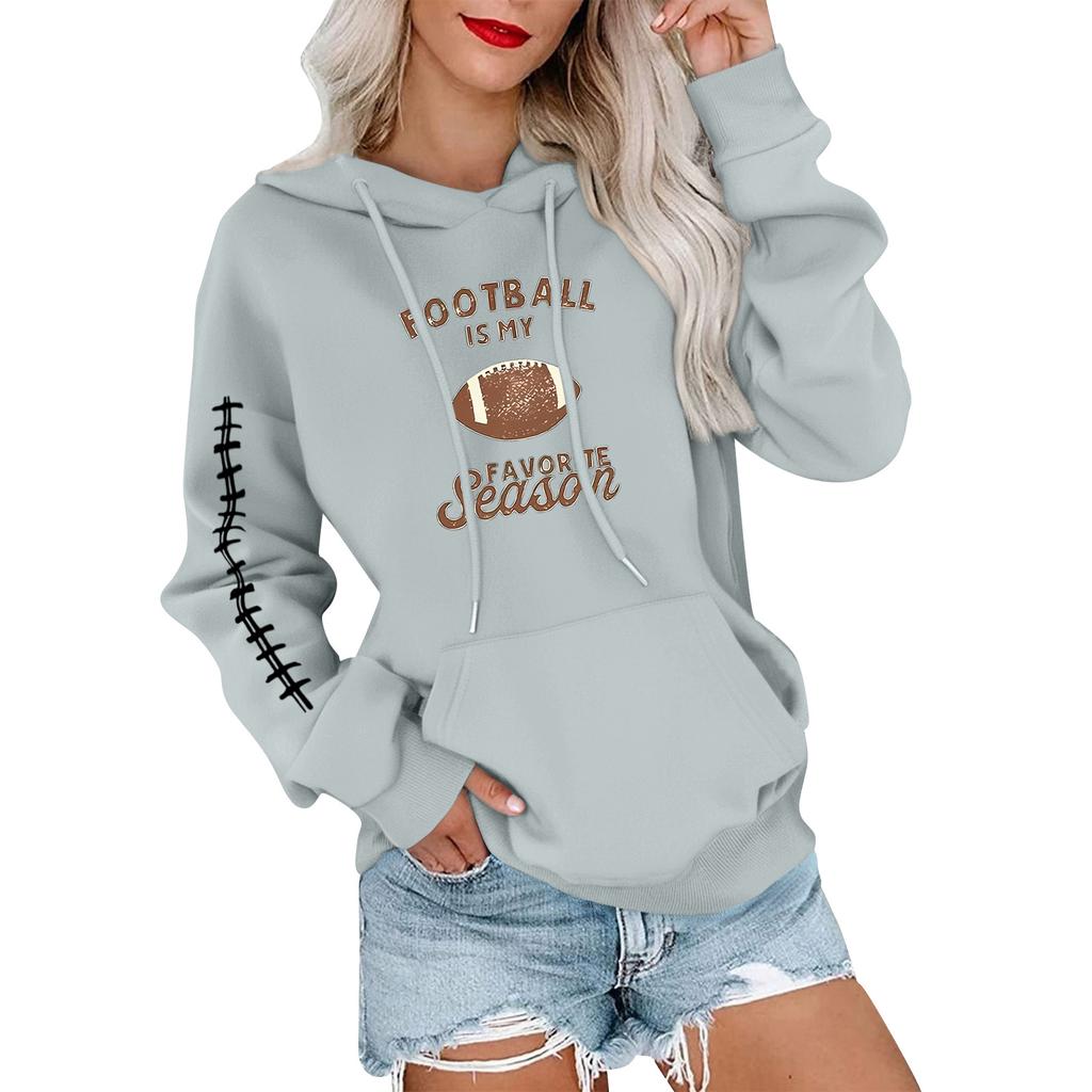 Женский модный, повседневный, удобный свитер с круглым вырезом, капюшоном, длинными рукавами и принтом в стиле регби