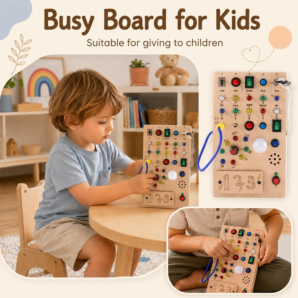Деревянная развивающая доска Монтессори со световыми выключателями и сенсорными игрушками, доска с электрической схемой для малышей и детей старше 1 года, образовательная игровая игрушка