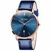 Men's Watch, Simple, Ultra-Thin, Fashionable, Casual, Analog, Quartz Movement, Date Display, Waterproof, Slim, Blue Dial, Genuine Leather Band