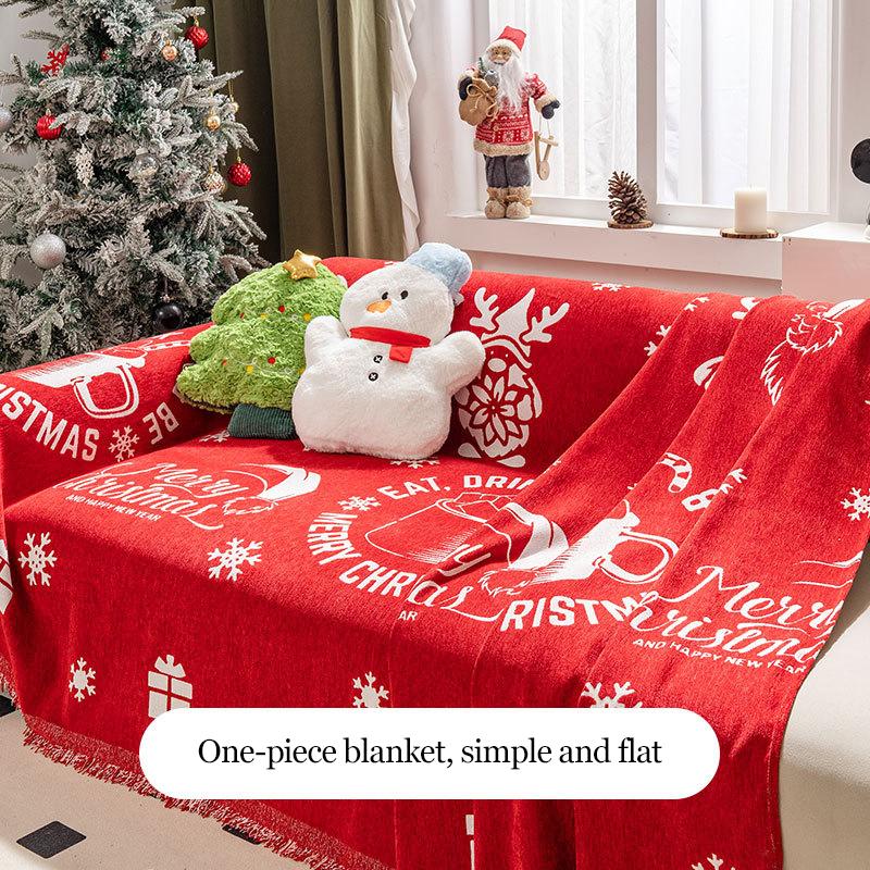 Рождественский красный цельный плед для дивана, праздничный декор для дома, гостиной, чехлы для диванов, одеяла, новогодняя ткань