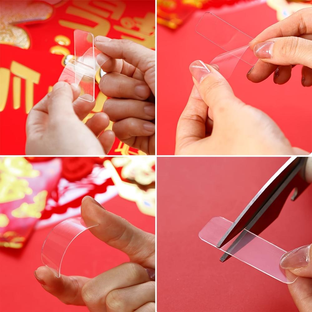 Reusable Multifunctional Double Sided Adhesive Tape, 60Pcs Double Sided Mounting Strong Sticky Wall Strips Transparent Tape Without Cropping