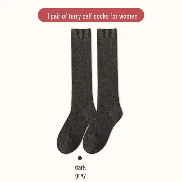 Women's Thick Terry Calf Socks - Warm Solid Color Towel Socks for Autumn and Winter
