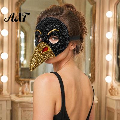 Lightweight Cosplay Face Mask Rhinestone Eagle Halloween Mask, Vintage Punk Long Beak Masquerade Detailed Retro with Faux Diamonds, Adjustable