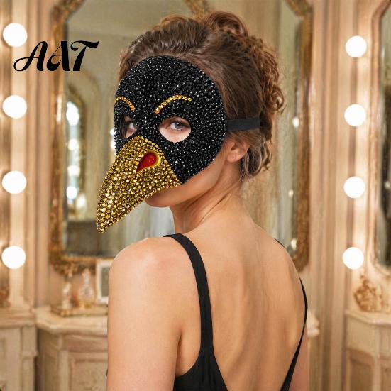 Lightweight Cosplay Face Mask Rhinestone Eagle Halloween Mask, Vintage Punk Long Beak Masquerade Detailed Retro with Faux Diamonds, Adjustable