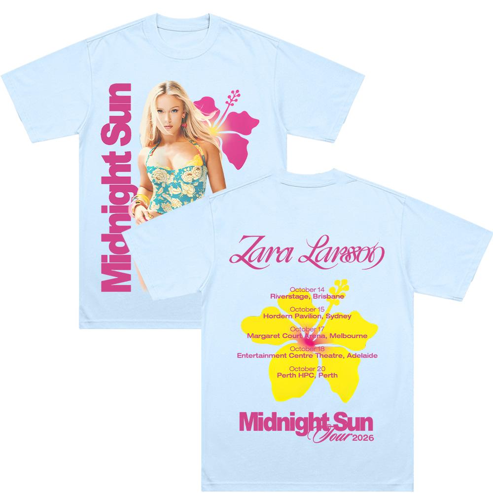 Футболки Midnight Sun Tour 2026 Z-Zara Larsson Графическая одежда Y2k Хип-хоп Женская Мужская Уличная одежда Чистый хлопок Мягкая Повседневная футболка Шикарная