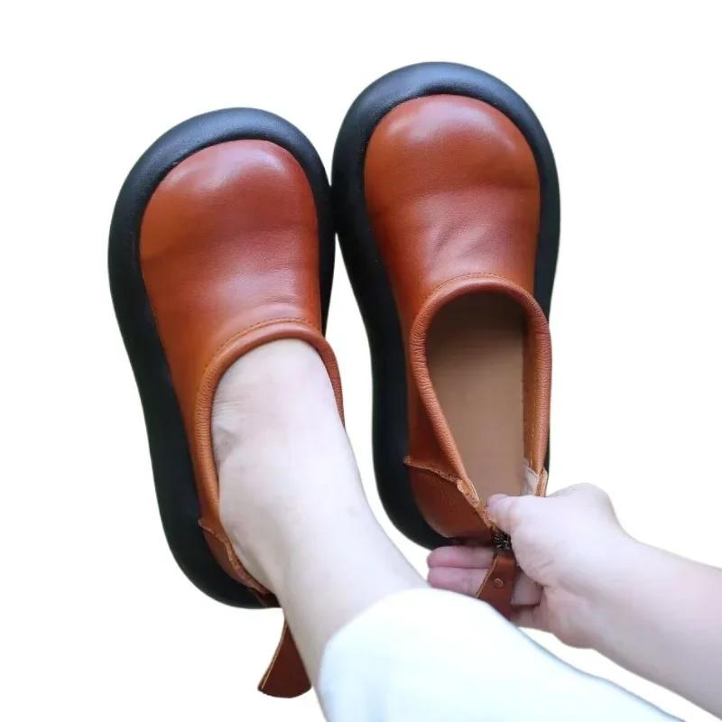 Женские зимние ботинки на платформе, кроссовки на плоской подошве в стиле ретро, кожаные туфли для женщин 2025 года, спортивная обувь для зимнего бега Botas De Mujer