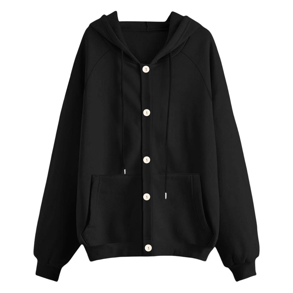 Женский модный свободный повседневный кардиган на пуговицах, худи с капюшоном на шнурке