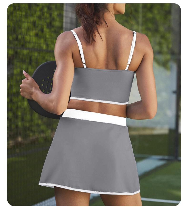 Женский стройнящий теннисный костюм контрастных цветов, быстросохнущий жилет для йоги и фитнеса со юбкой, с чашечками, комплект из двух предметов спортивной одежды.