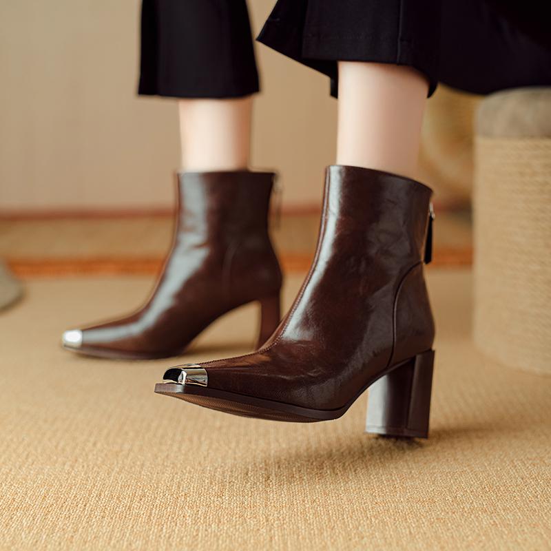 Fashion 2024 New Autumn Women Boot Short Boots Fashion Square Toe Ankle Boots High Heels Winter Modern Ladies Shoes