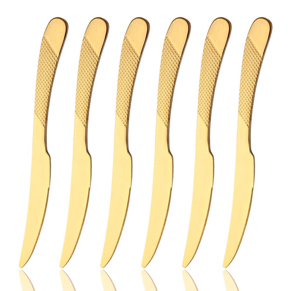 Jankng 6 шт. золотые ножи для стейка Wenstern, набор столовых приборов, набор столовой посуды из нержавеющей стали, острые обеденные ножи, посуда, столовые приборы