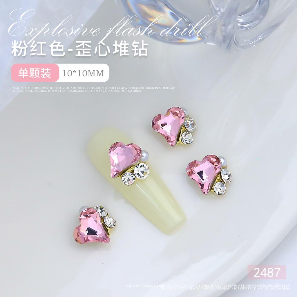 Nail Art Crystal Stack Diamond Finished Product Super Shiny Crooked Heart Rectangular Hand-Inlaid Pearl Nail Ornament