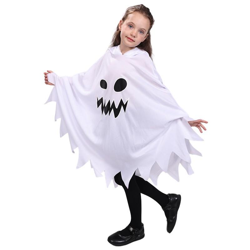 Kids Halloween Ghost Cape With Glow Face Design Lightweight Costume Party Stage Performance Trick-or-Treat