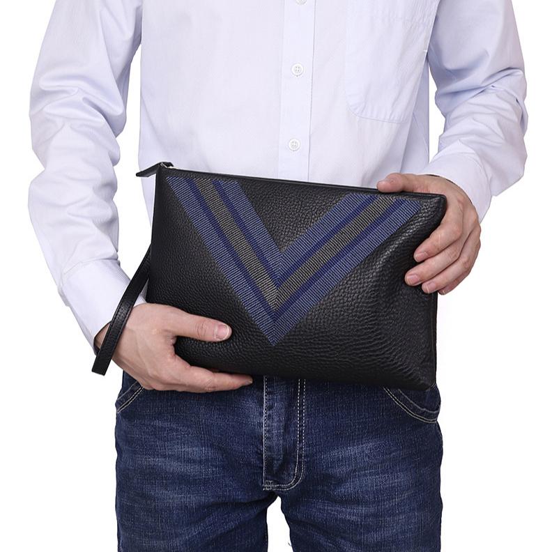 Men's Handbag Genuine Leather Hold Bag Casual Hold Bag Grab Bag Plaid Envelope Bag