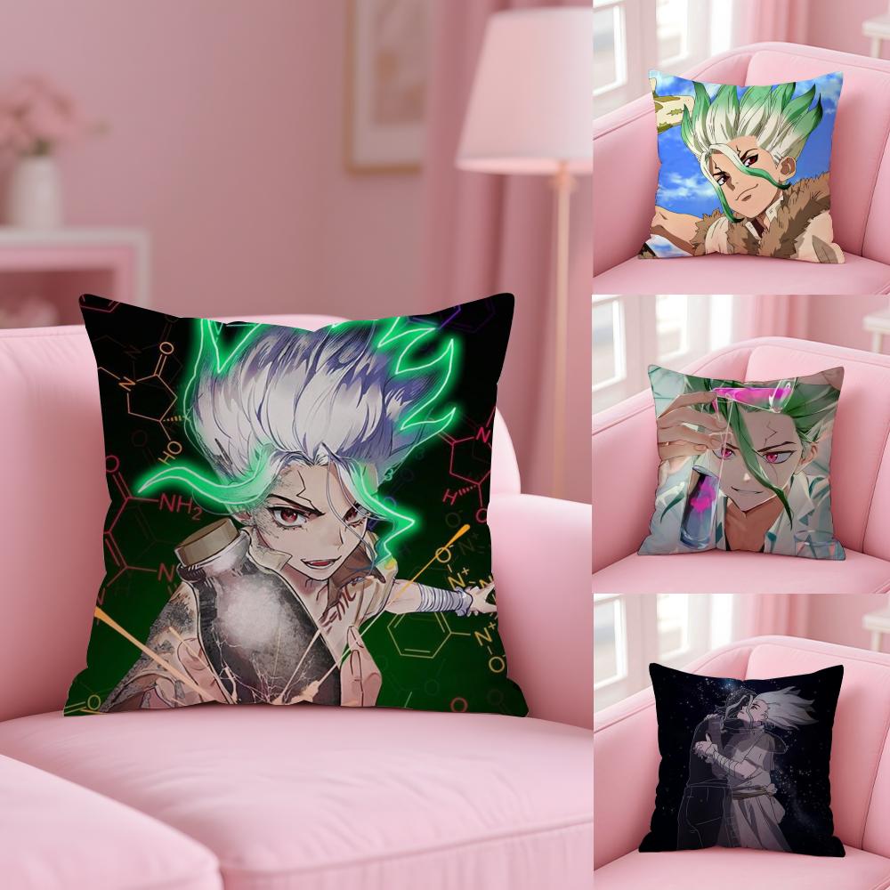 D-Dr.Stone Anime Cushion Cover Plush Fabric Soft Double-Sided Printed Sofa Warm Winter Home Gift Pillow Cover