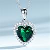 S925 Silver Exquisite Light Luxury Style Simple Green Glass White Zirconium Rim Heart-shaped Pendant