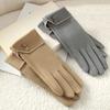 Women Winter Keep Warm Touch Screen Button Decoration Outdoor Fashion Gloves Add Velvet Drive Windproof Elegant Soft