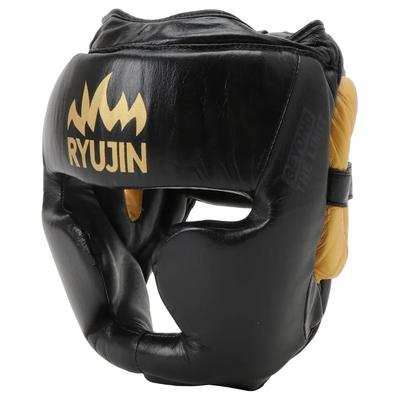 RYUJIN Настоящая кожа Новая тренировочная экипировка головы PRO (застежка-липучка) // Боксерский шлем Защита головы для спарринга (Small / Medium)