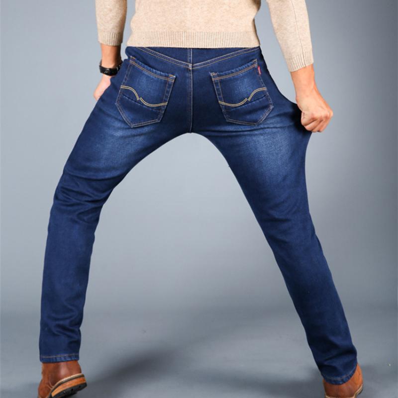 Winter Padded Thickened Elastic Men's Jeans Men's Straight Loose Winter Warm Denim Long Men's Trousers Tide