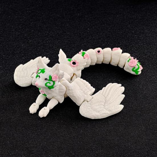 3D-печатная фигурка белой лисы с подвижными суставами, фигурка крылатой лисы, шарнирная модель животного, игрушка-фиджет, украшение для рабочего стола, орнамент