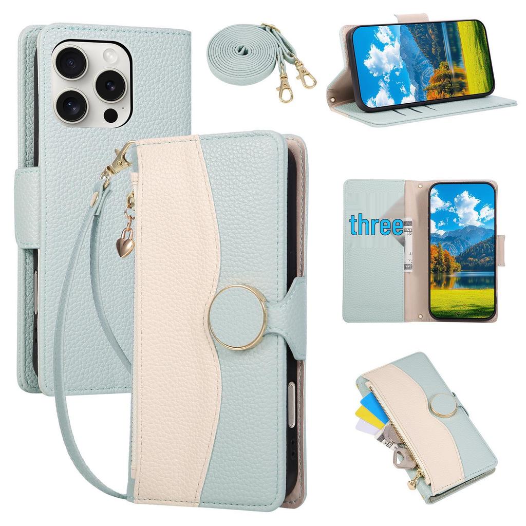 Кошелек-чехол iPhone 17 Color Block: Кожаный чехол с защитой от падений, ремешком и слотами для карт
