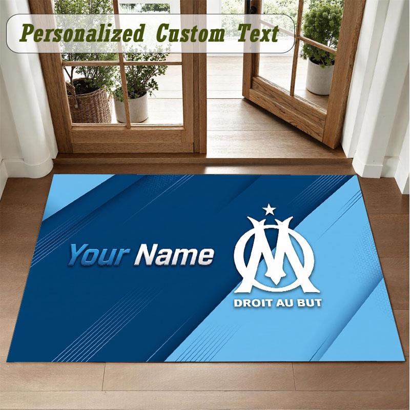 Crystal Velvet Square Rug Custom NameOlympique Marseille FC Pattern Non Slip Home Floor Decor Rug