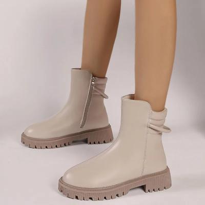 Женская обувь 2024 года, горячая распродажа, женские ботинки на молнии, осенние, с круглым носком, однотонные, короткие, на среднем каблуке, водонепроницаемые, в корейском стиле