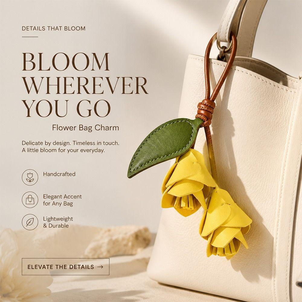 Lightweight Flower Bag Charm PU Leather Tulip Keychain Elegant Tulip Bag Charm Gift Giving
