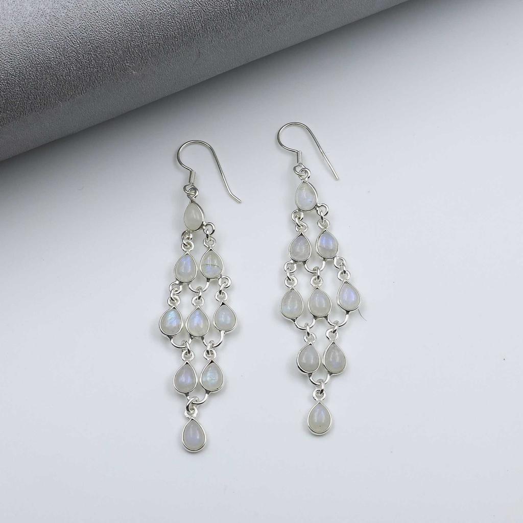 Серебро 925 пробы, Серьги с лунным камнем, Серьги ручной работы, Подарок для нее, Подарок на годовщину, Серьги для женщин