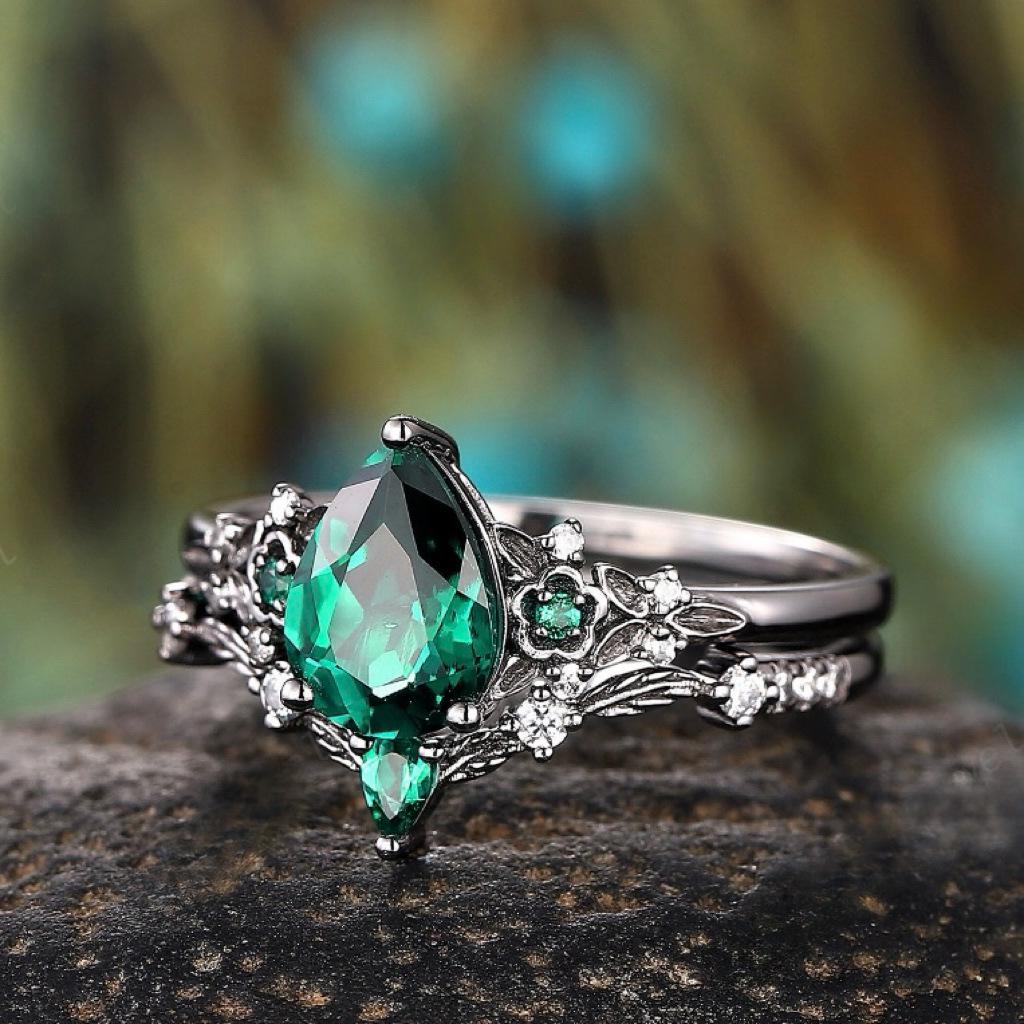 Комплект колец Sanjie Green Zircon Flower — элегантные, роскошные многослойные кольца для женщин