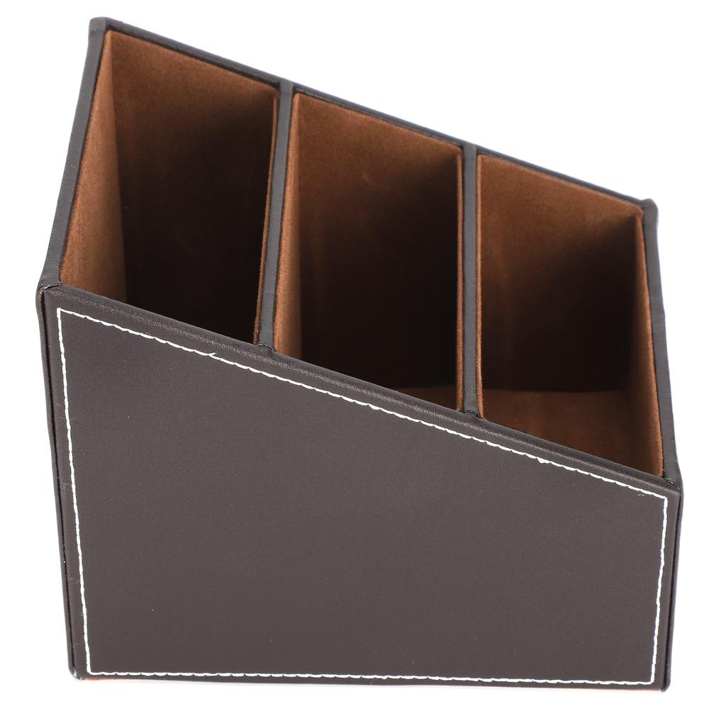 Desk Faux Leather Storage Box Stationery Organizer MultiFunction Supplies Coffee Color 3 Grid
