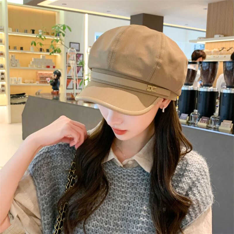 Ранняя осень новая британская ретро восьмиугольная шляпа женская пряжка на ремне берет с буквой повседневная универсальная шляпа художника прилив