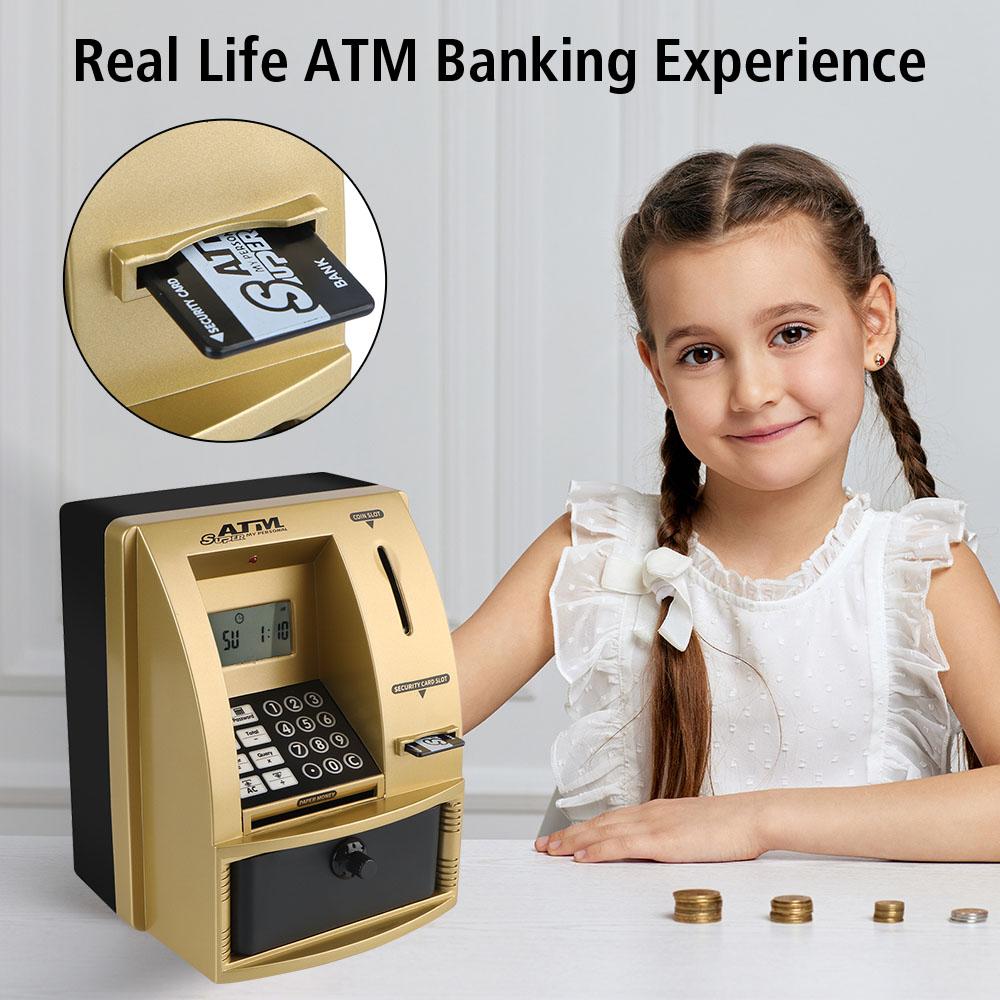 Electronic Piggy Bank Cash Coins Saving Box Christmas Gift ATM Automatic Deposit Banknote Password Money Box ATM Bank Safe Box