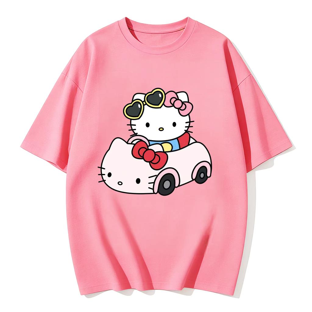 2026 новый летний милый графический топ HelloKitty повседневный хлопковый топ с коротким рукавом для женщин и девочек Каваи мультяшный принт Streetwear