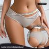 Ice Silk Sexy Seamless Panties with Letter Straps Comfortable Low-rise Lace Trim