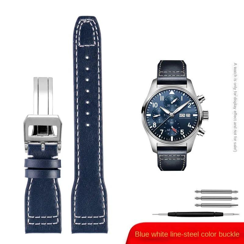 Ремешок для часов 20 мм 21 мм 22 мм для IWC Pilot Spitfire Princekin Mark дерма Черный Коричневый Ремешок из воловьей кожи Складная застежка Ремешок для часов