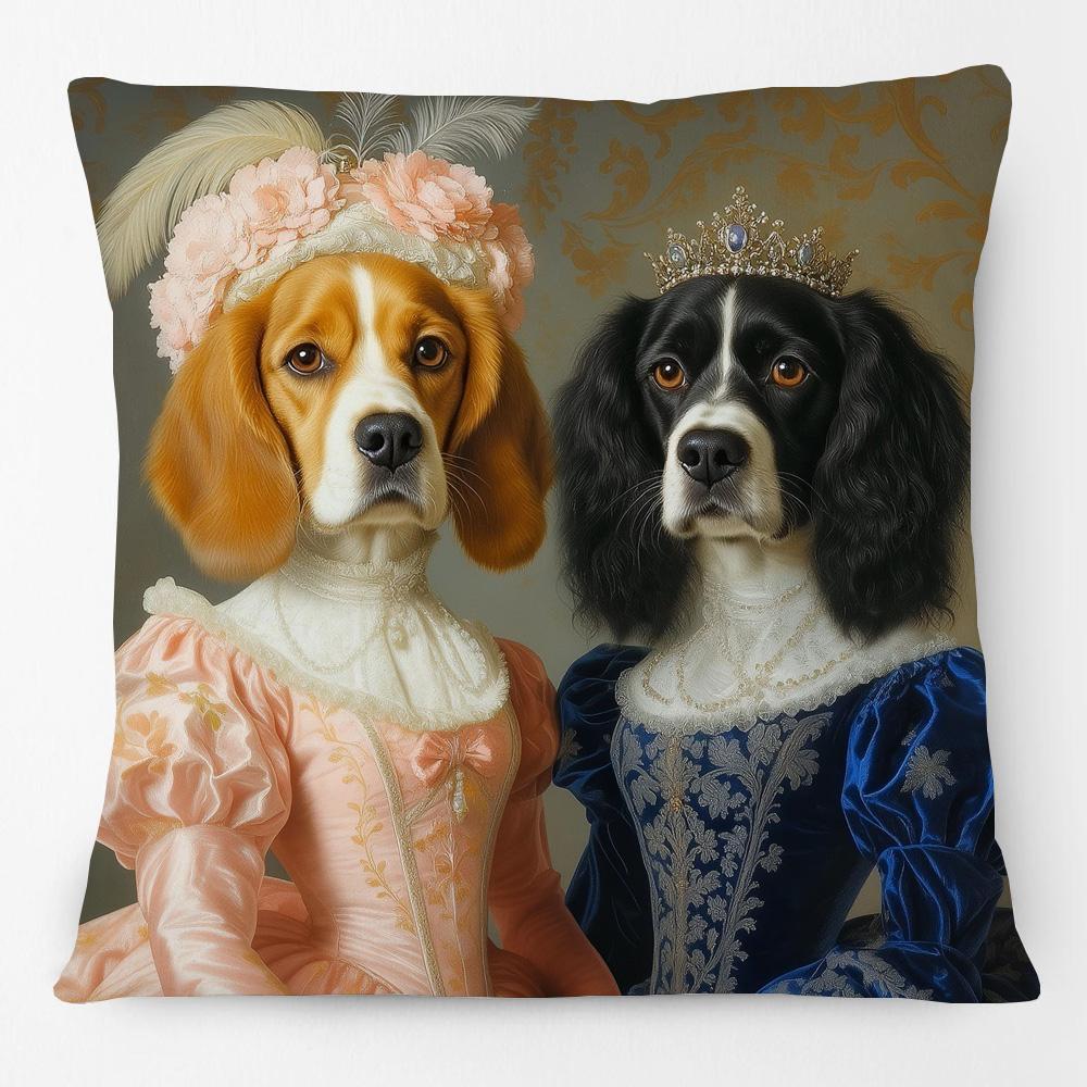 Vintage Royal Dogs And Cats Portraits Cushion Cover Poodle Border Collie Jack Russell Labrador Dog Pillowcase