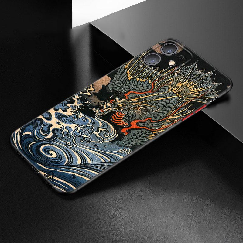 Japanese Wave Anime Dragon Phone Case For Apple iPhone 12 13 Mini 11 Pro Max XR X XS MAX 8 7 6S 6 Plus SE 5S 5 2020 Black Cover