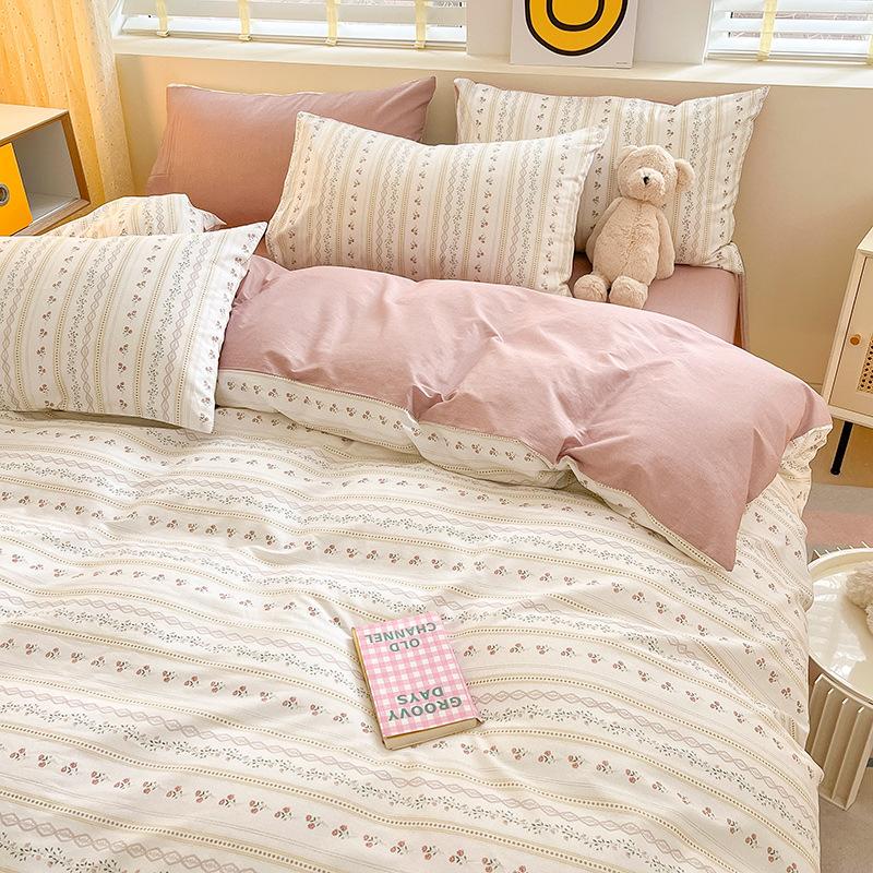 Комплект из четырех предметов из чистого хлопка, счет 60, утолщенное постельное белье из чистого хлопка, комплект из трех предметов, длинноволокнистый хлопок, небольшой свежий пододеяльник, простыня на подгонке.