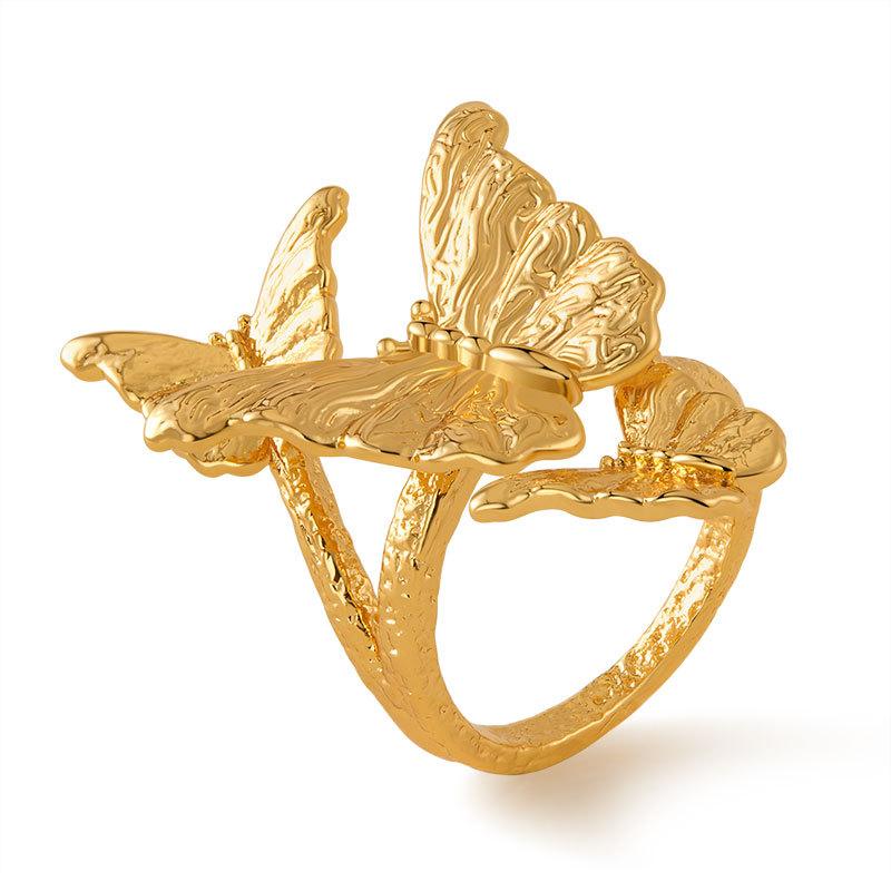 Exaggerated Butterfly Open Ring Copper Plated 18k Gold Fashion Vintage Ring