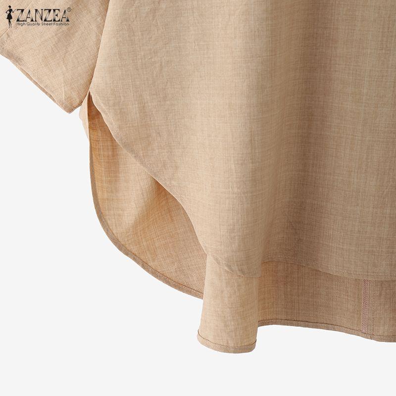 ZANZEA Женская блузка с круглым вырезом, повседневная, с рукавами 3/4 и ажурной вставкой