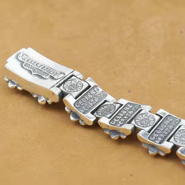 Retro Pure Punk Style Cross Flower Horseshoe Print Rough Mine Men's Bracelet Korean Jewelry