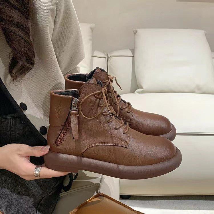Мягкие кожаные винтажные сапоги для верховой езды 2024 года, круглые ботинки с застежкой-молнией сбоку, мягкие кожаные ботинки с мягкой подошвой в английском стиле