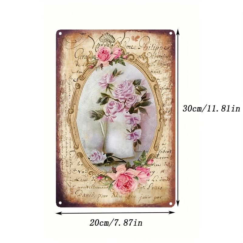 2Pcs 7.8×11.8in European Vintage Tin Paintings - Travel Music Flower Hot Air Balloon Decor - Indoor/Outdoor Wall Art for Home/Bar/Cafe