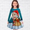 Girl Casual Christmas Gifts Print Round Neck Long Sleeve Dress Kid Princess Dress